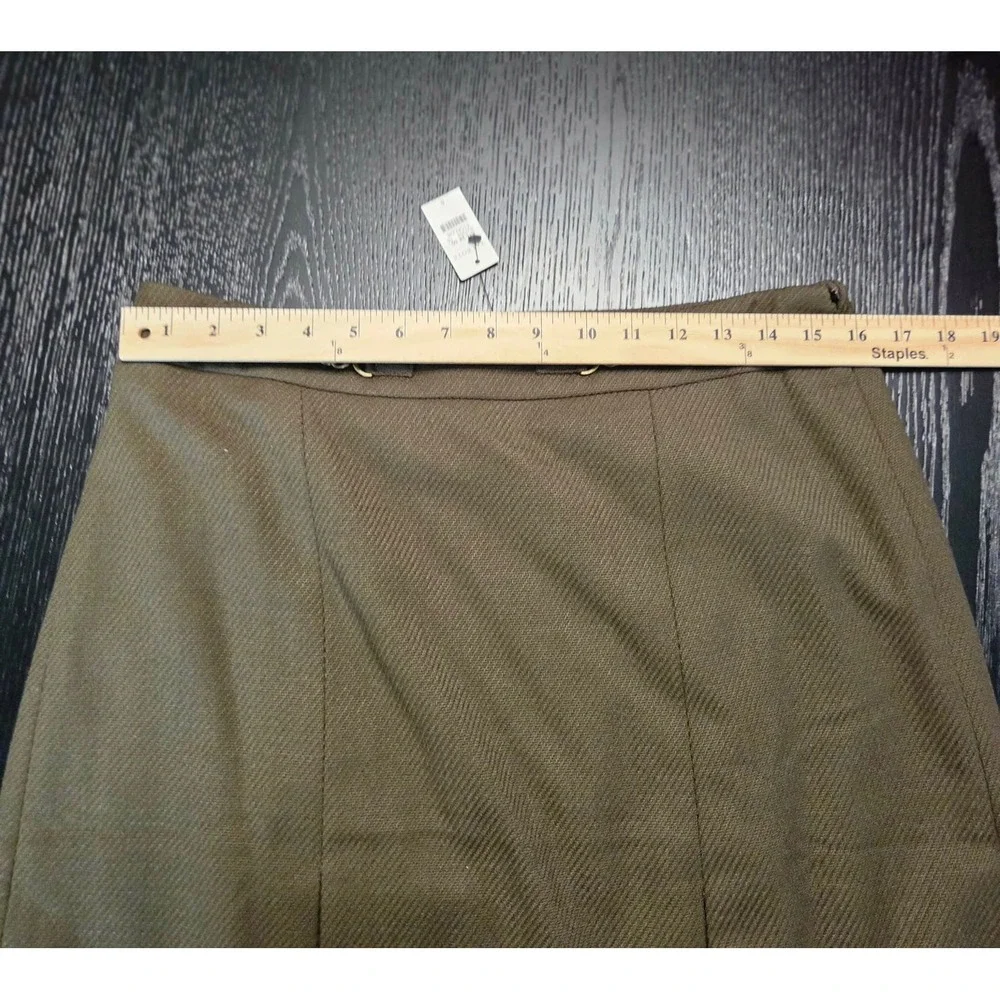 Talbots Olive Army Green Wool Blend Pleated‎ Skirt Chain Detail Size 8 NWT